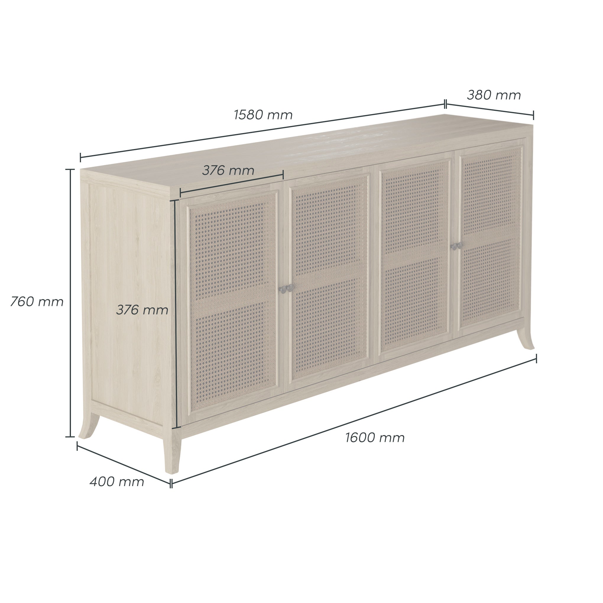 DI Designs Witley Natural Oak Wood Rattan Sideboard